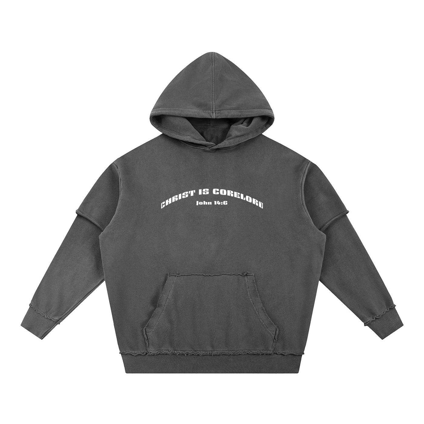 Snow Washed Raw Edge Double Layered Hoodie