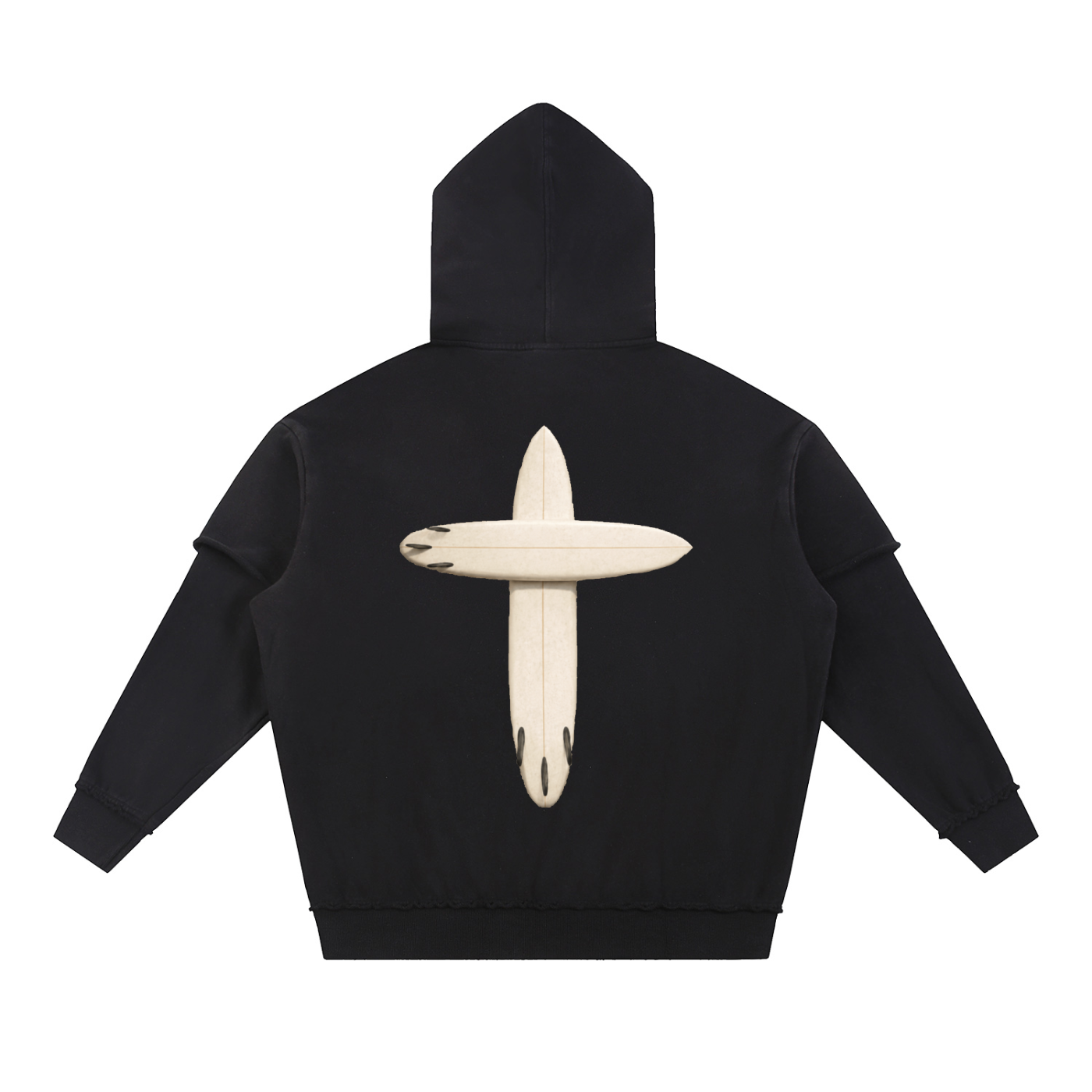 Snow Washed Raw Edge Double Layered Hoodie