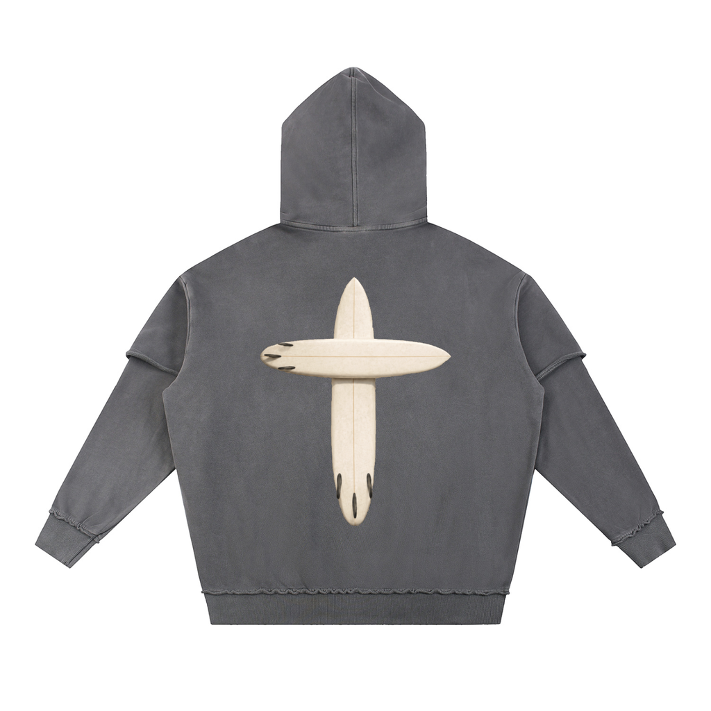 Snow Washed Raw Edge Double Layered Hoodie