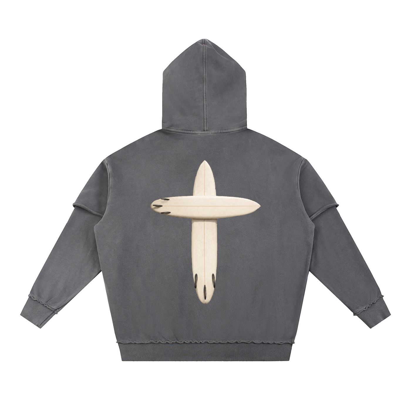 Snow Washed Raw Edge Double Layered Hoodie